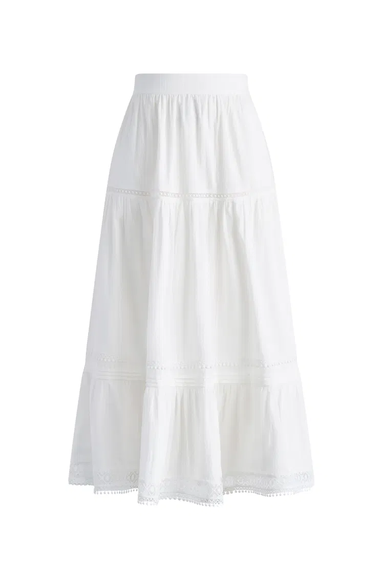 Sybilla Tiered Openwork Maxi Skirt in Cotton