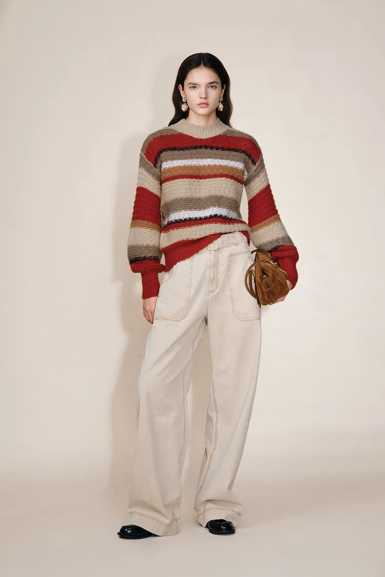 Christmas Uneven Stripes Sweater in Merino Wool Knit