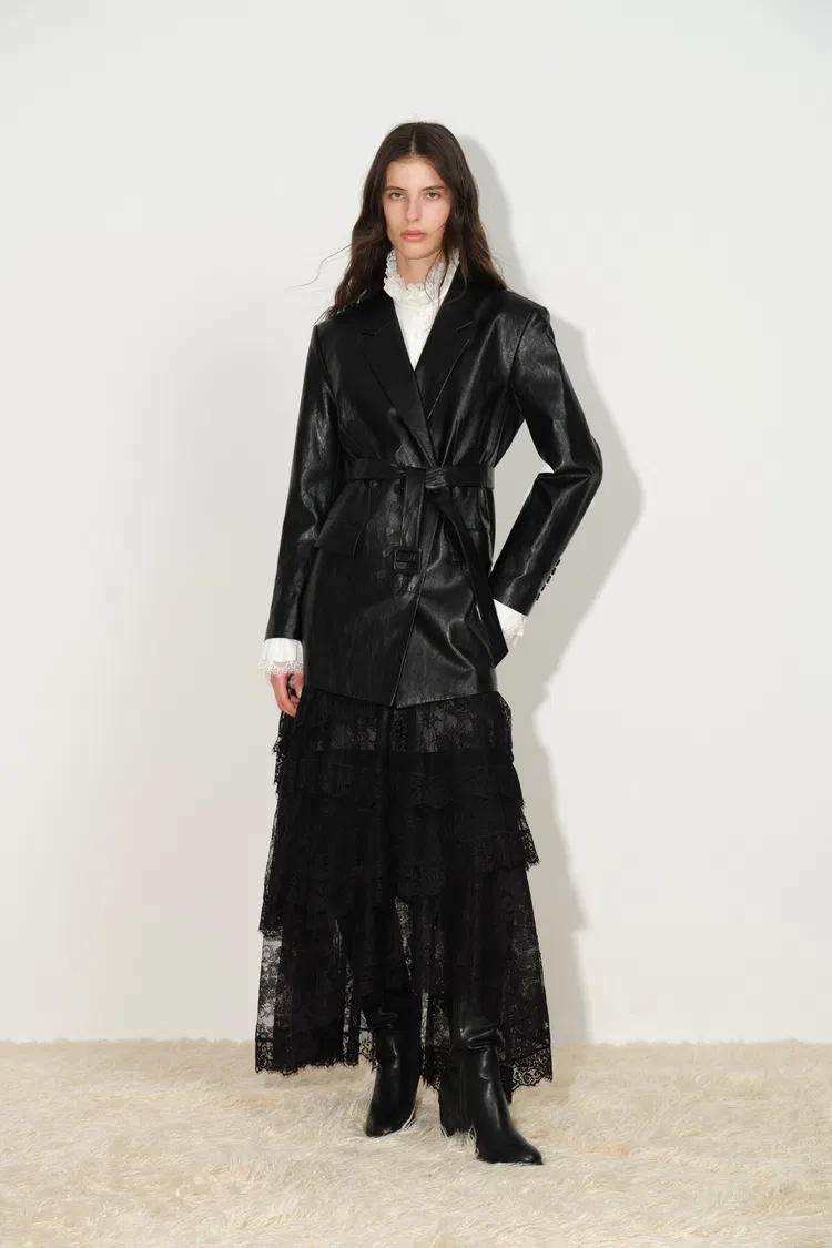 Calista Belted Oversized Blazer in Vegan Leather