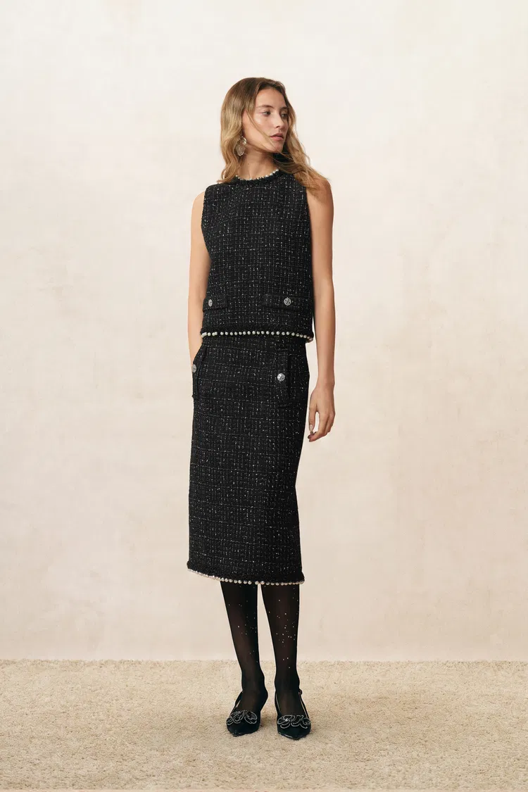 Catherine Pearl Embellished Tweed Vest