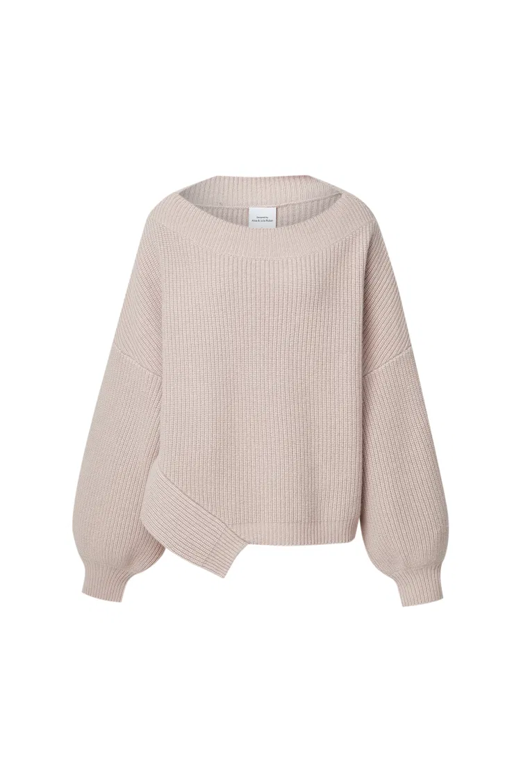 Sonia Asymmetrical Hem Sweater in Merino Wool Knit