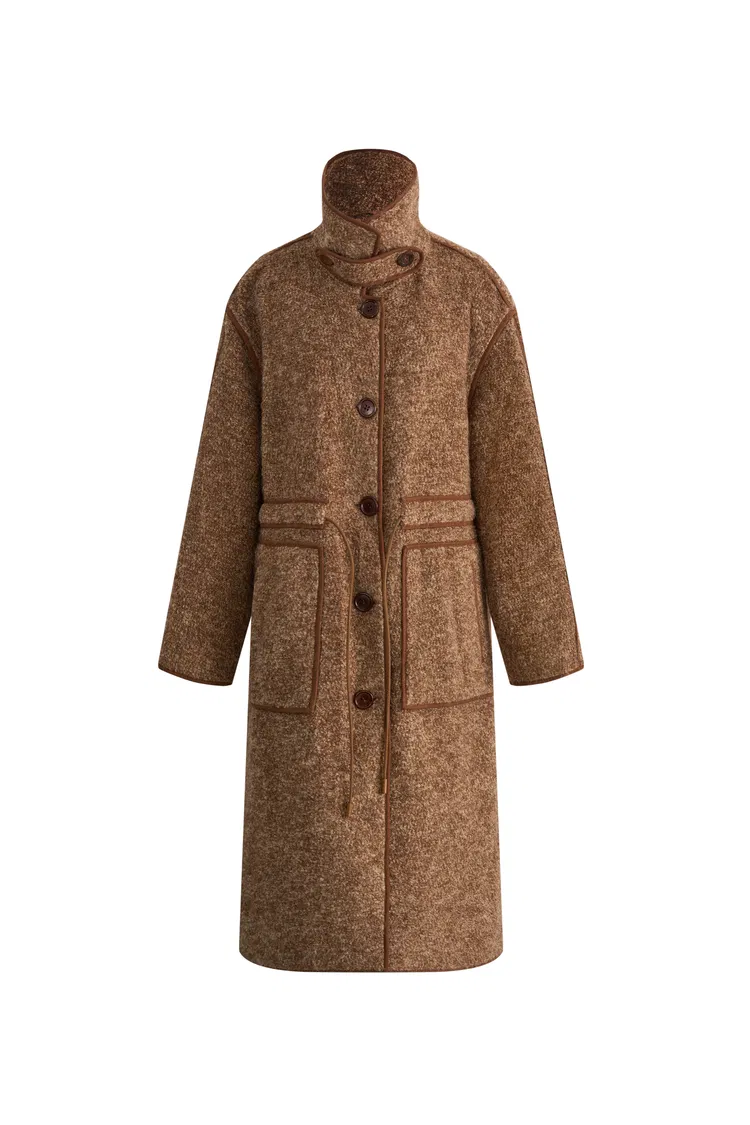 Yuki Drawstring Wool Coat in Alpaca Loop Wool