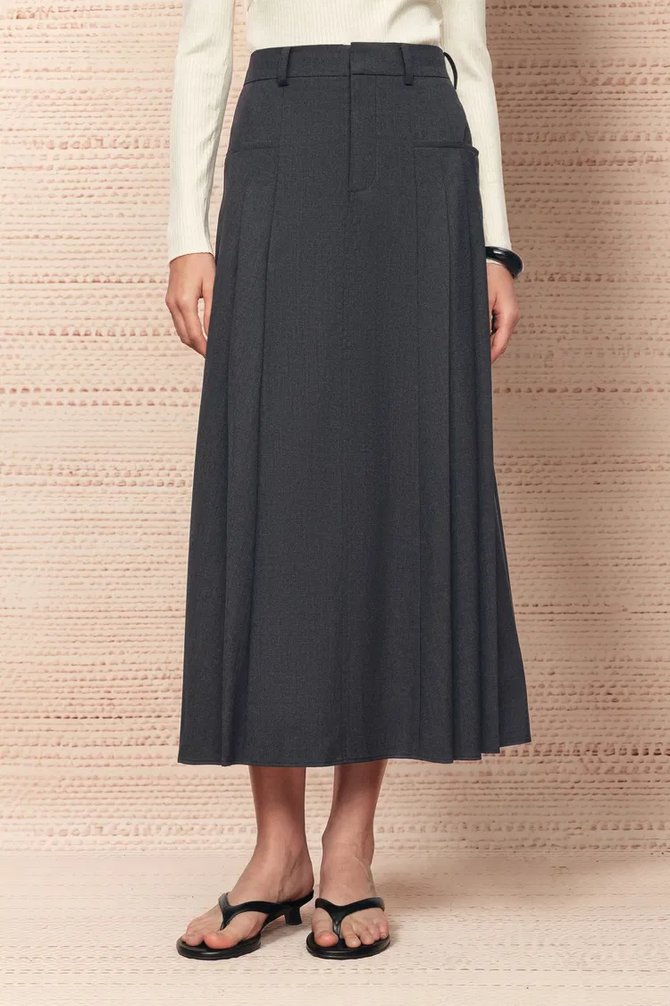 Gloria Pleated High Waist Skirt in Wool Blend