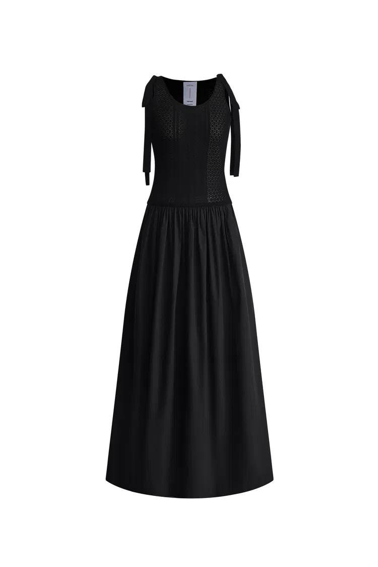 Sama Mixed Fabric Maxi Dress in Stretch Silk and Micropleat Nylon