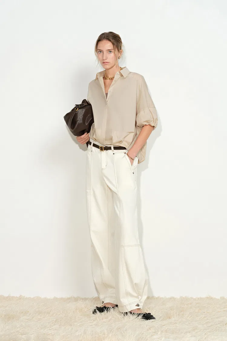 Claire Khaki Bubble Puff Sleeve Shirt