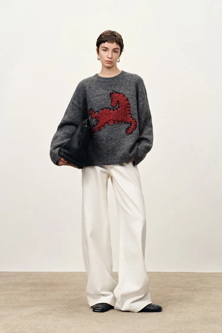 Quella Red Pony Drop Shoulder Sweater in Alpaca Wool Knit