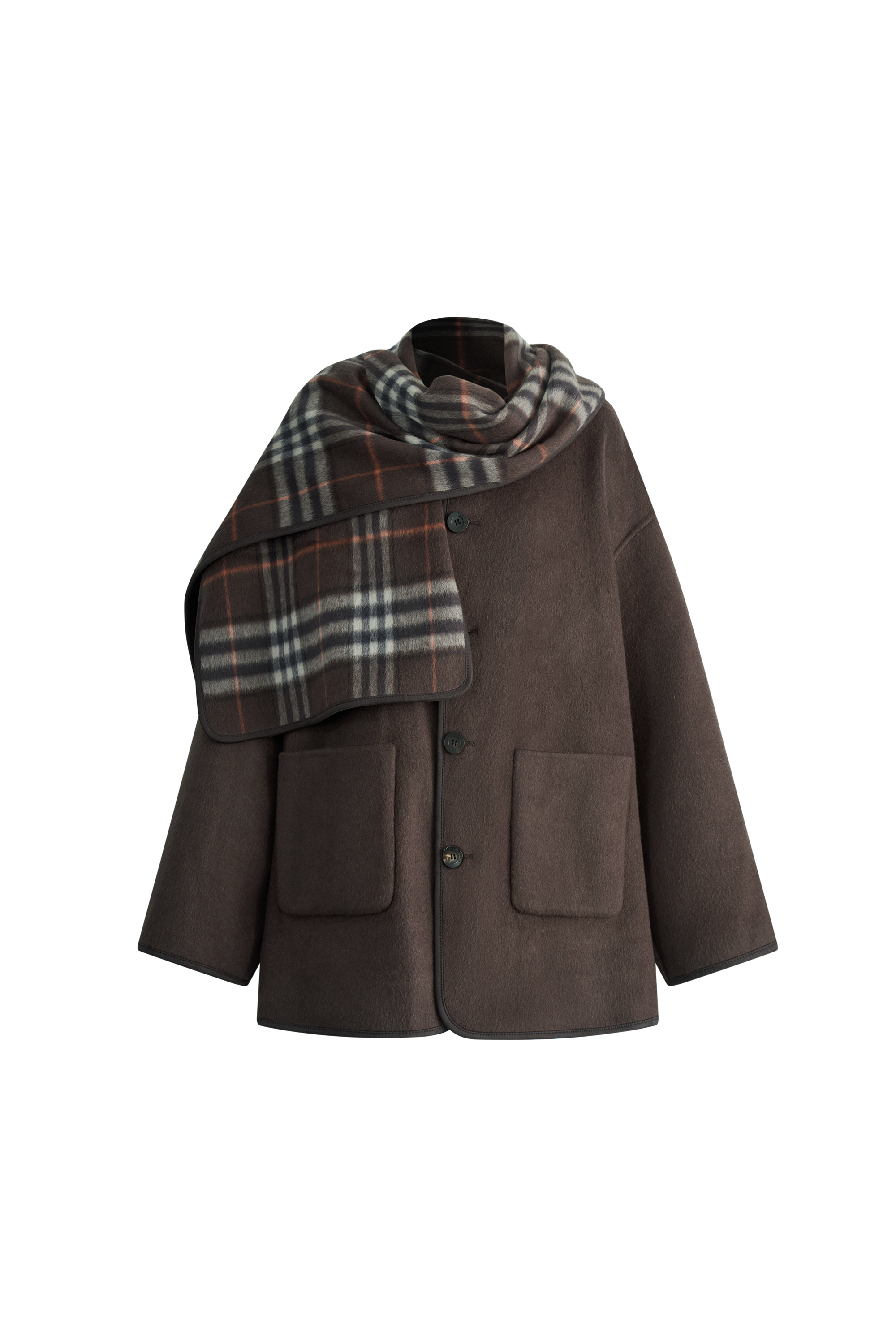 PPFM wool/nylon double face coat 裏チェック Cecilia Reversible Tartan Check Double Face Short Coat in Wool