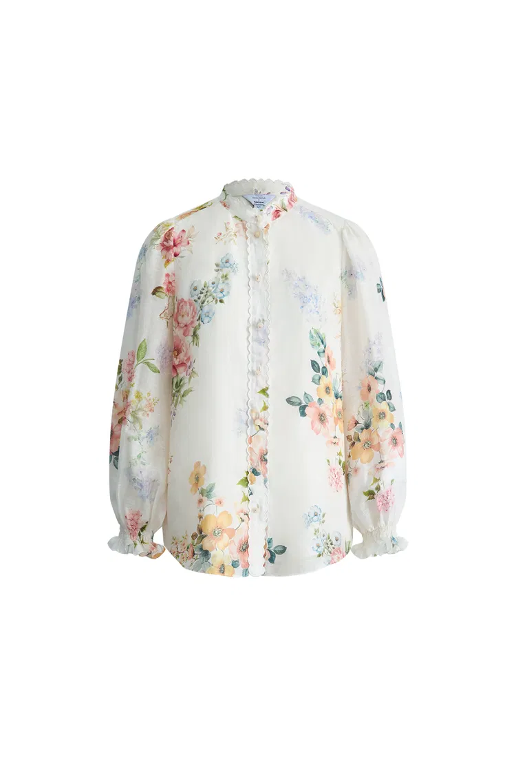 Ariel Flora Blouse in Silk-Linen Blend