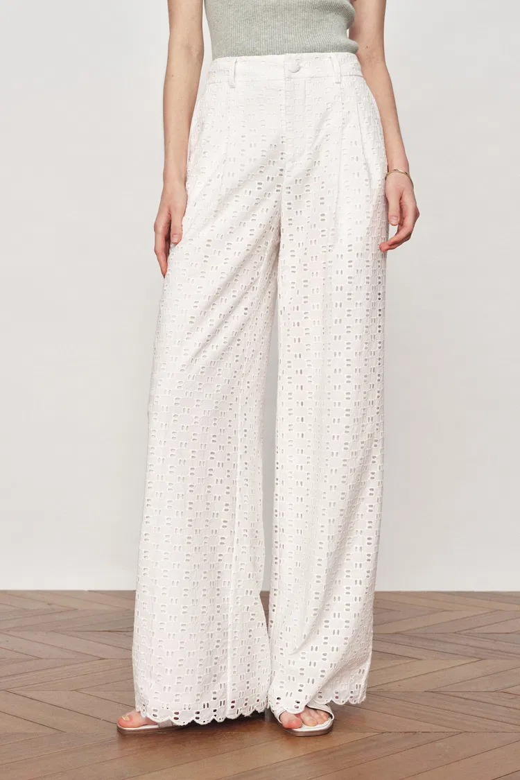 Eliana Cutwork Embroidery Wide Leg Pants in Cotton