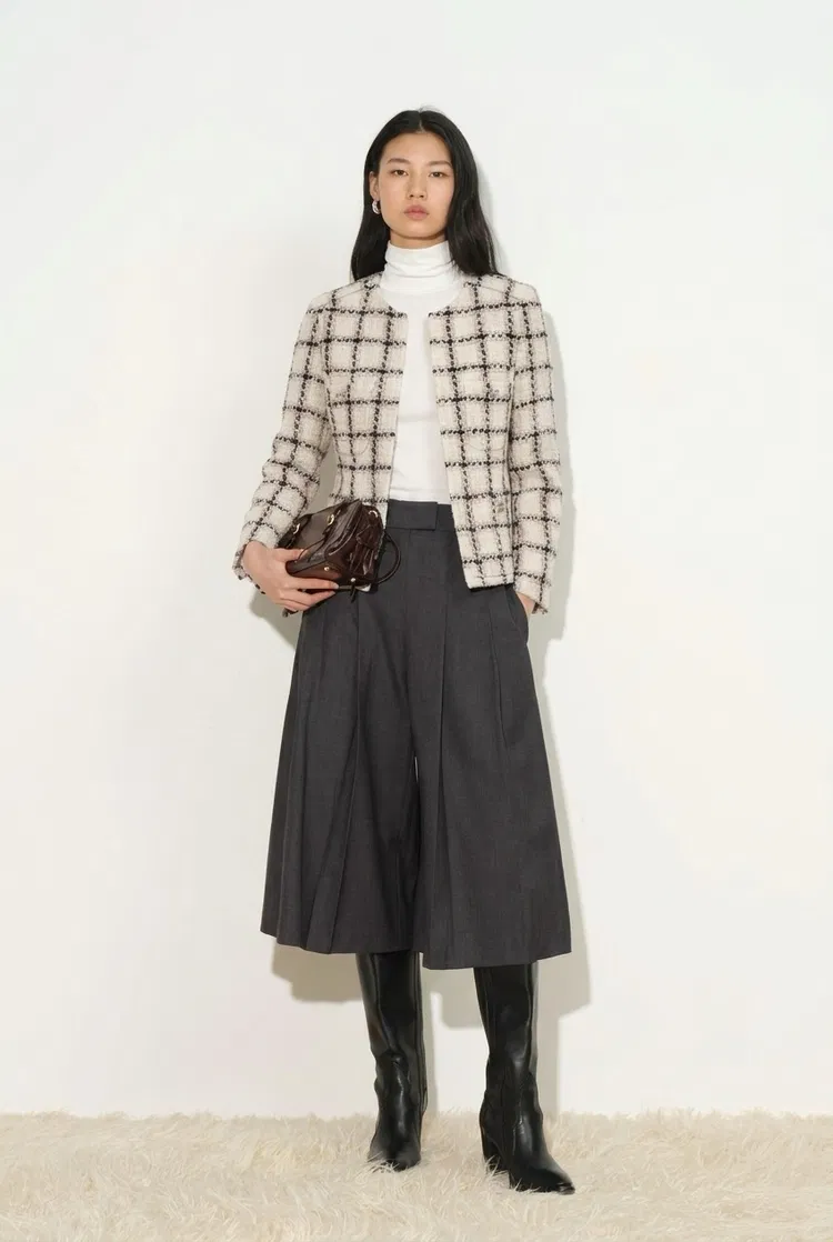 Charlotte Plaid Cropped Jacket in Bouclé Tweed