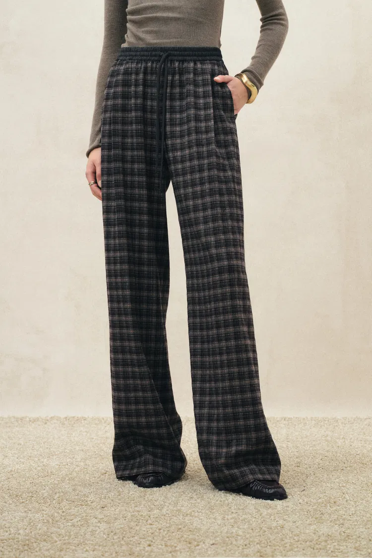 Clara Drawstring Wide Leg Pants in Flannel