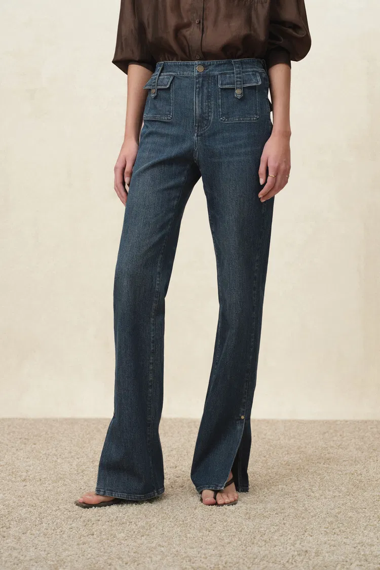 Coco Slit Hem Flared Jeans in Cotton Denim