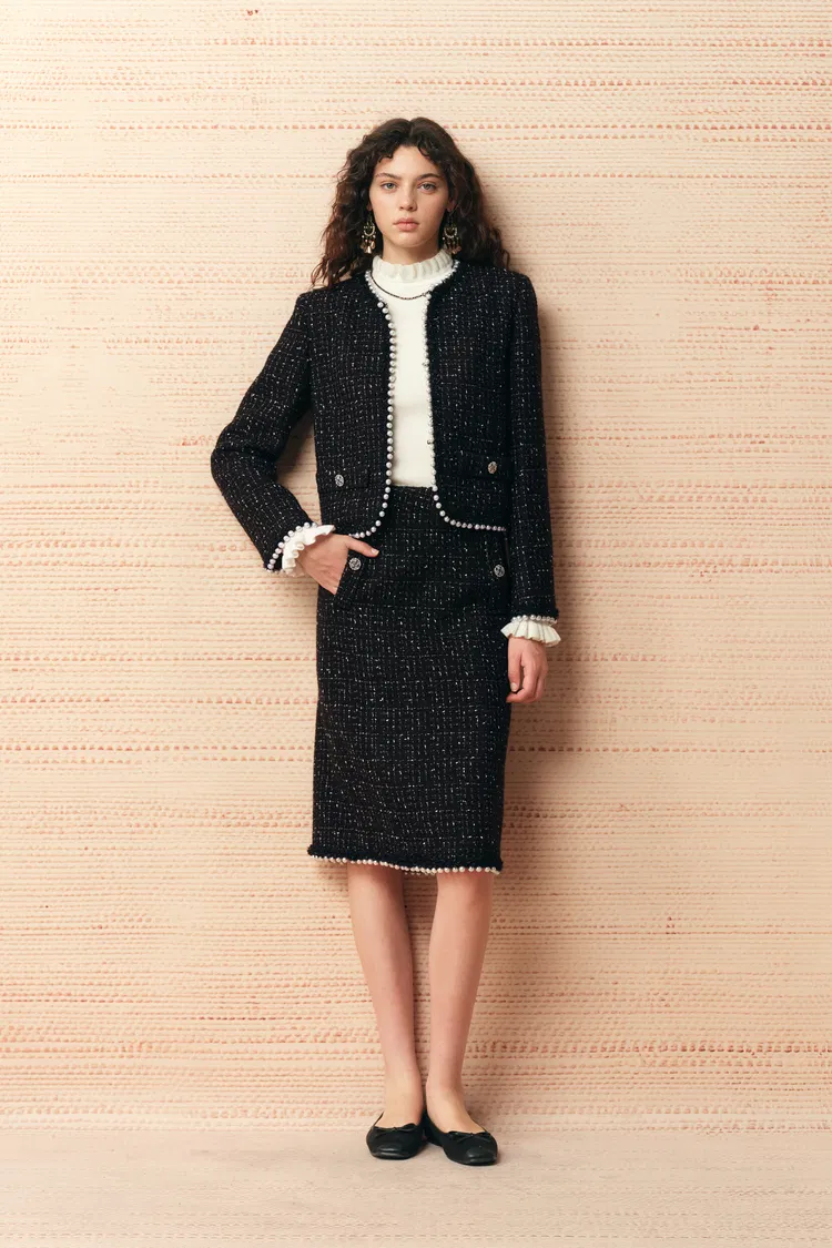 Cynthia Pearl Beaded Jacket in Wool Blend