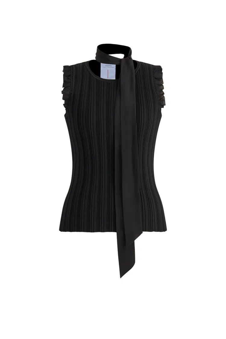 Rose Hand Crochet Sleeveless Black Top in Stretch Yarn