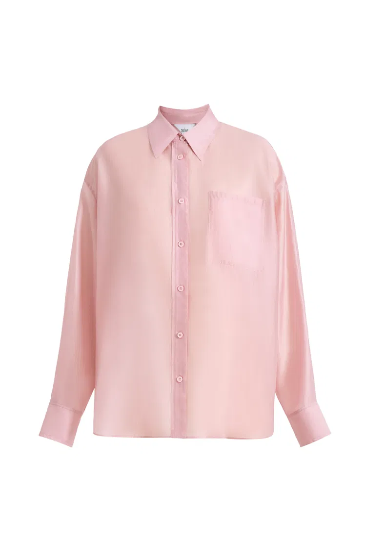 Bella Pink Sheer Button-Up Shirt in Organza