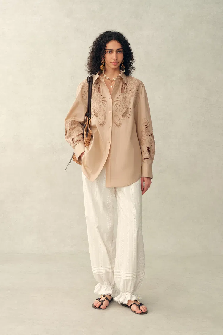 Éloïse Paisley Eyelet Shirt in Pima Cotton Poplin