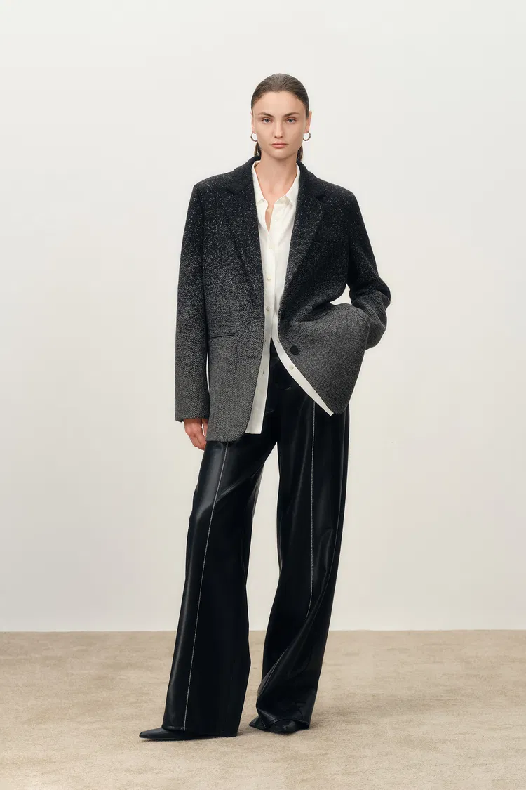 Aurora Gradient Herringbone Long Blazer in Merino Wool