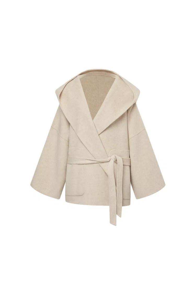 Lanza Handcrafted Hooded Cashmere Double-Face Coat in Merino-Cashmere Blend