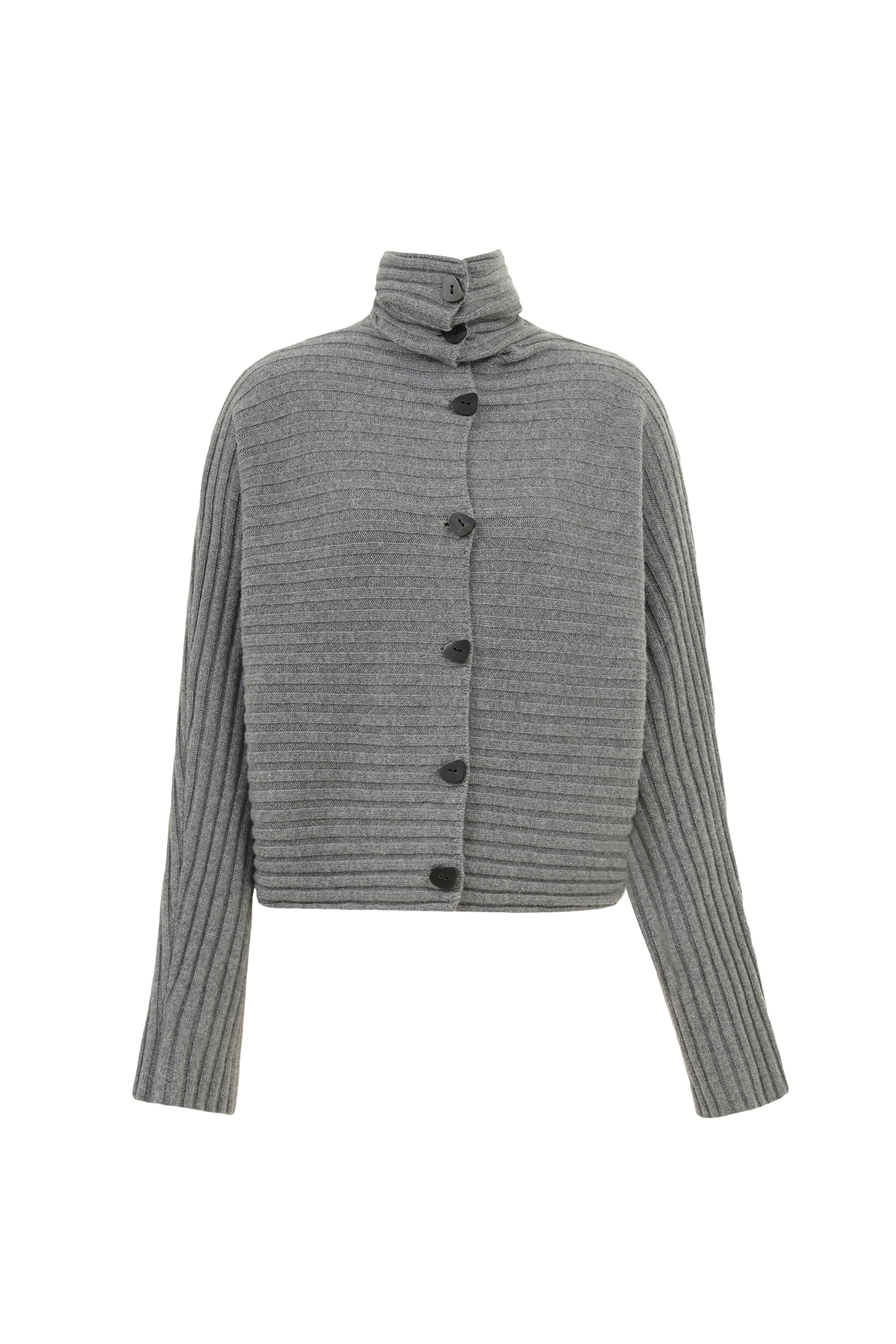 ❄さっちん様❄martinique❄フェレット100%ふわふわニットダークグレー Charlotte Grey Turtleneck Cardigan in Merino Wool-Cashmere Rib