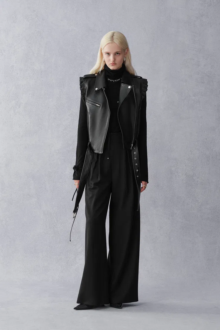 Diane Biker Vest Jacket in Sheepskin Leather