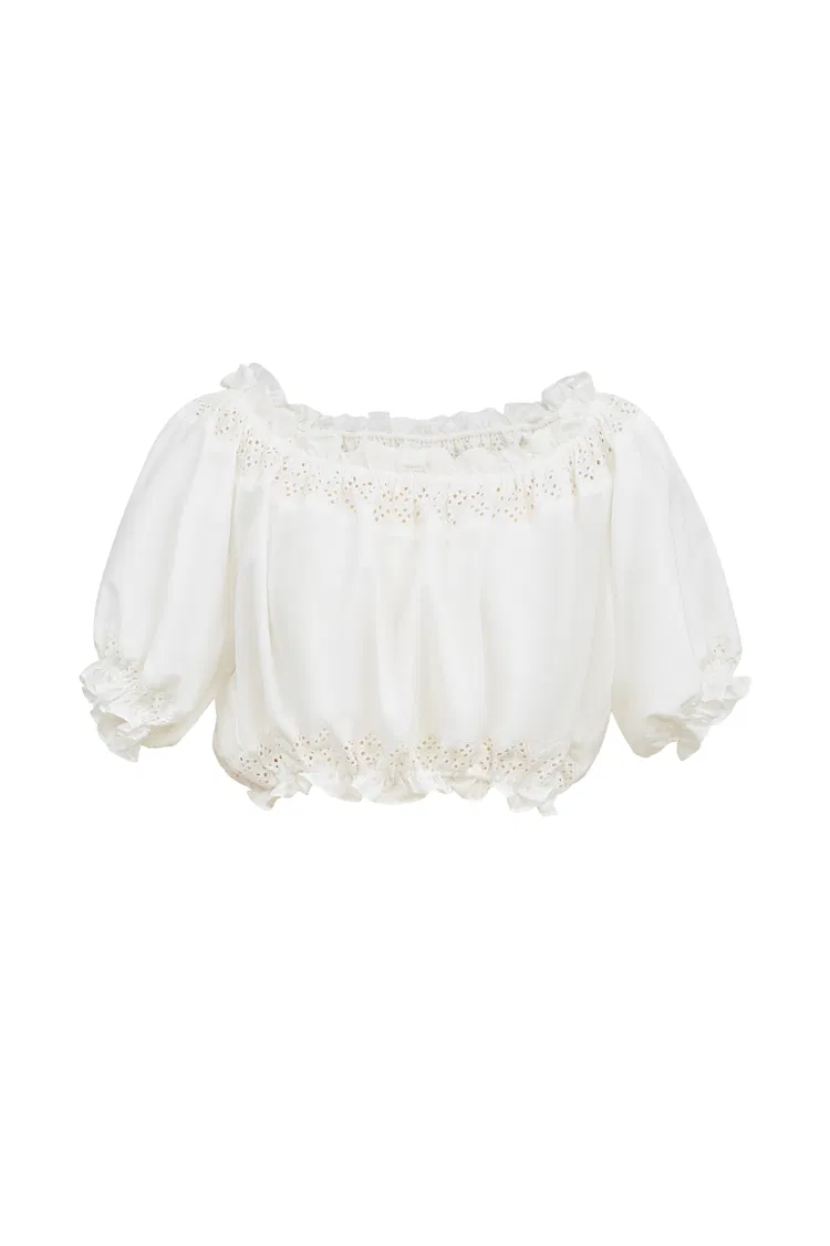 Luise Off-Shoulder Puff Sleeve Top in Silk Cotton