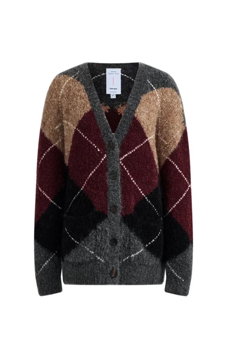 Ayr Argyle Cardigan in Merino-Alpaca Loop Yarn