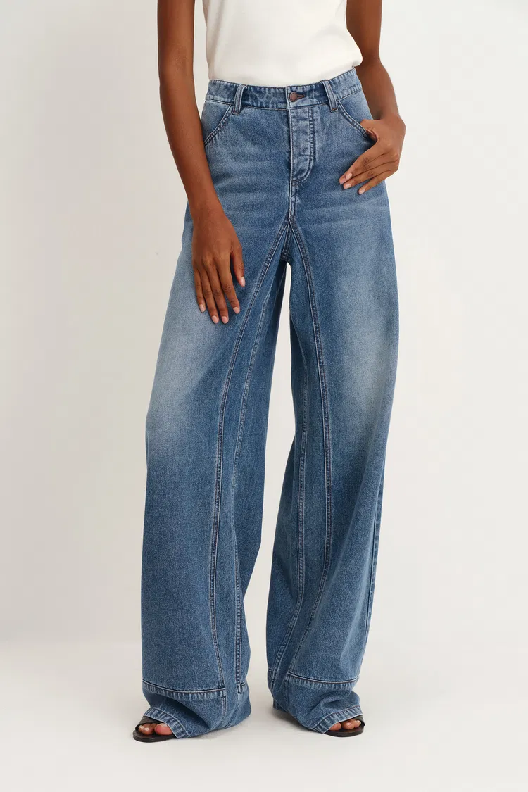 Glaire Zip Fly Straight Wide Leg Jeans in Lyocell Denim - Updated Fit