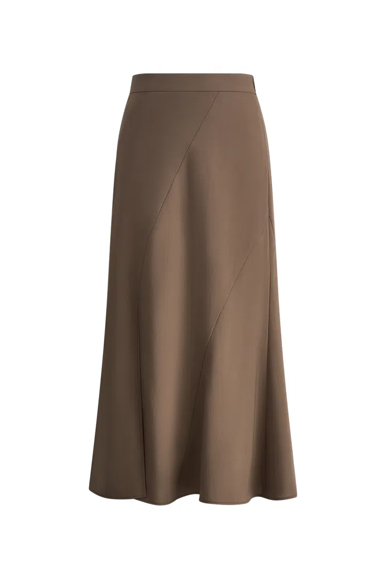 Mary Asymmetric Slit Midi Skirt in Fine Wool Blend
