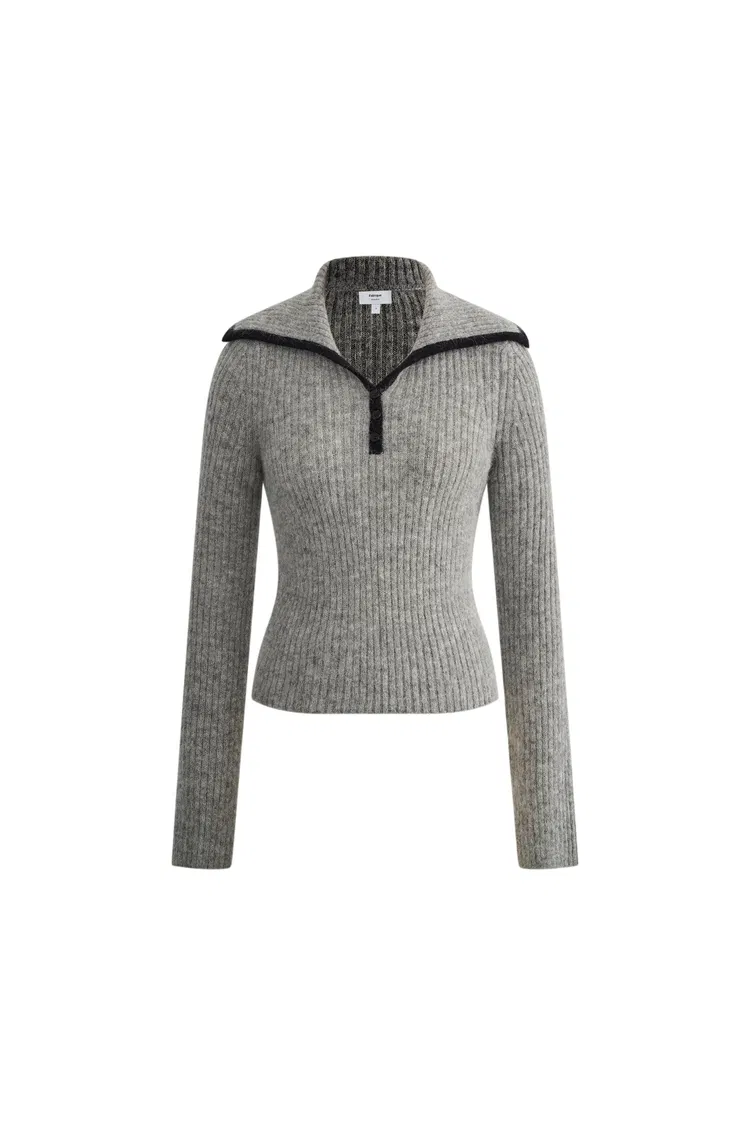 Julie Large Lapel Contrast Collar Fitted Sweater in Wool-Alpaca Blend