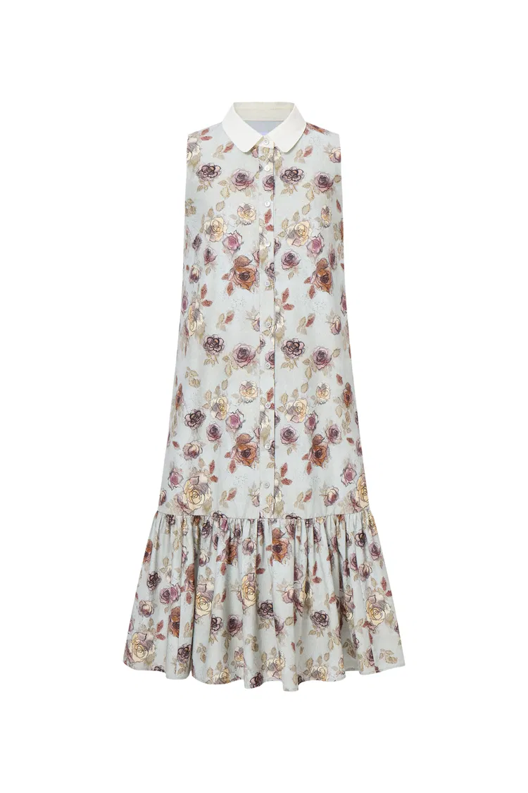 Demi Sleeveless Print Dress in Silk-Cotton