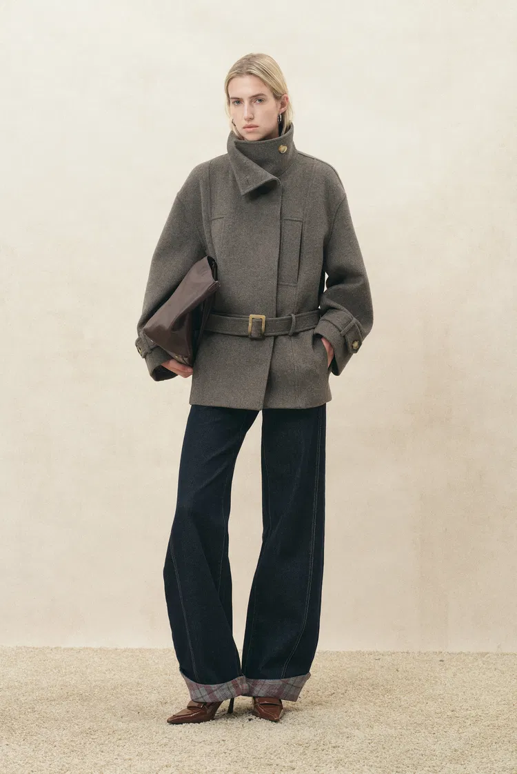 Dublin Belted Low Waist Cropped Coat in Wool Blend