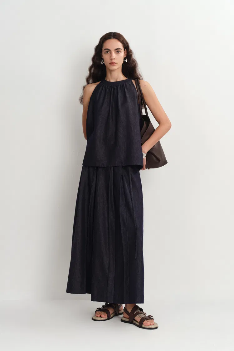 Kyra Sleeveless Vest Top in Lyocell Denim