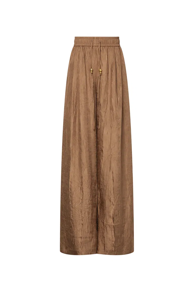 Louise Textured Loose Boho Pants in Wrinkled Satin