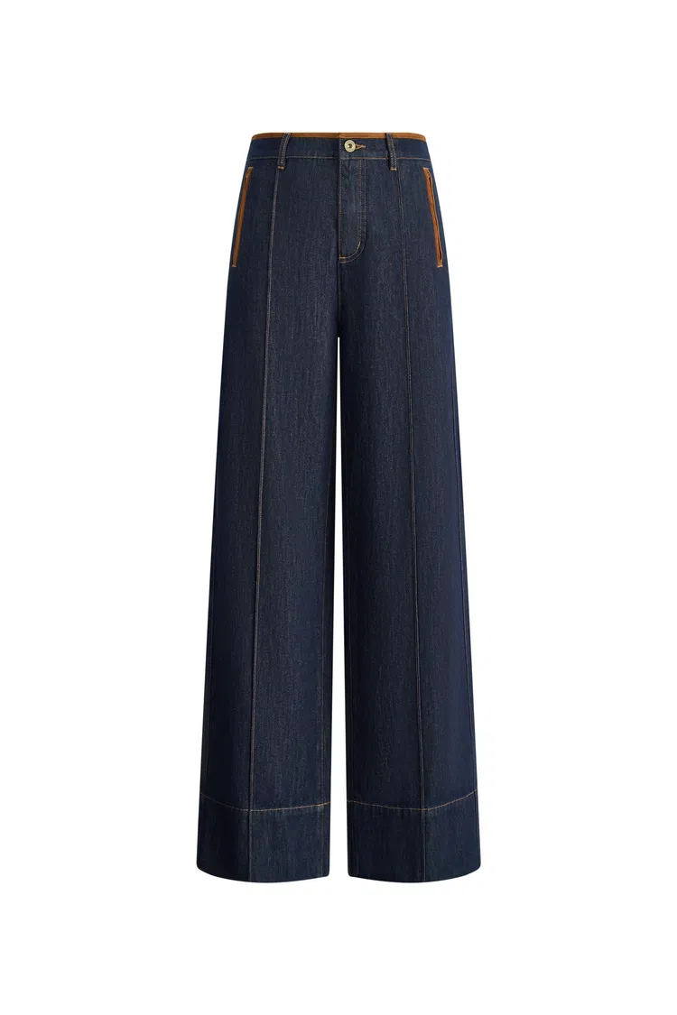 Liberty Two-Tone Zip-Pocket Jeans in Cotton Denim