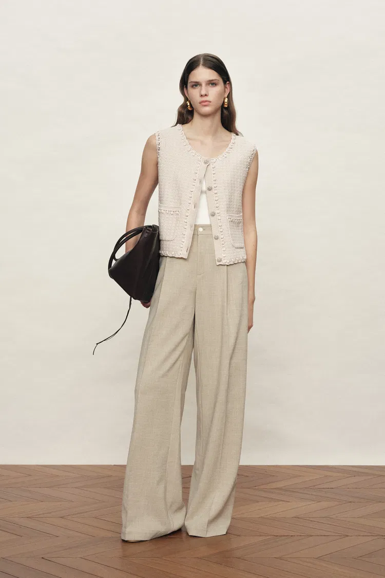 Jinelle Hand-crocheted Textured Sleeveless Vest Top in Cotton Knit
