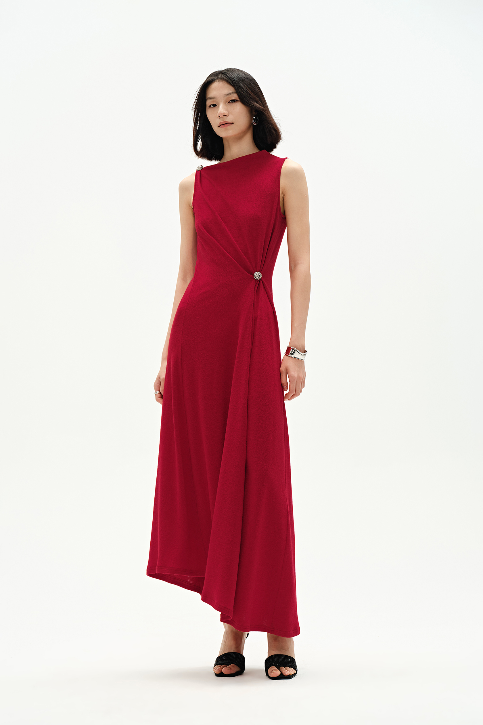 Kiki Asymmetric Knotted Sleeveless Dress in Premium Stretch