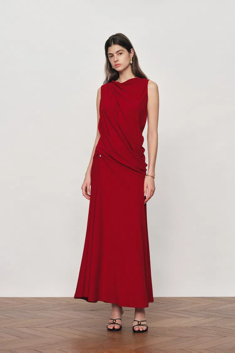 Florence Asymmetrical Draped Sleeveless Top and Skirt Set in Cotton Modal Blend Knit