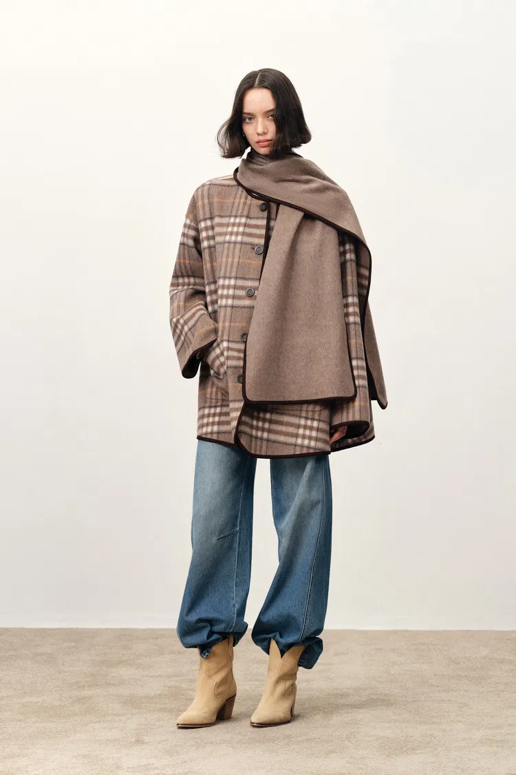 Cecilia Reversible Double Face Short Coat in Wool Cashmere Blend