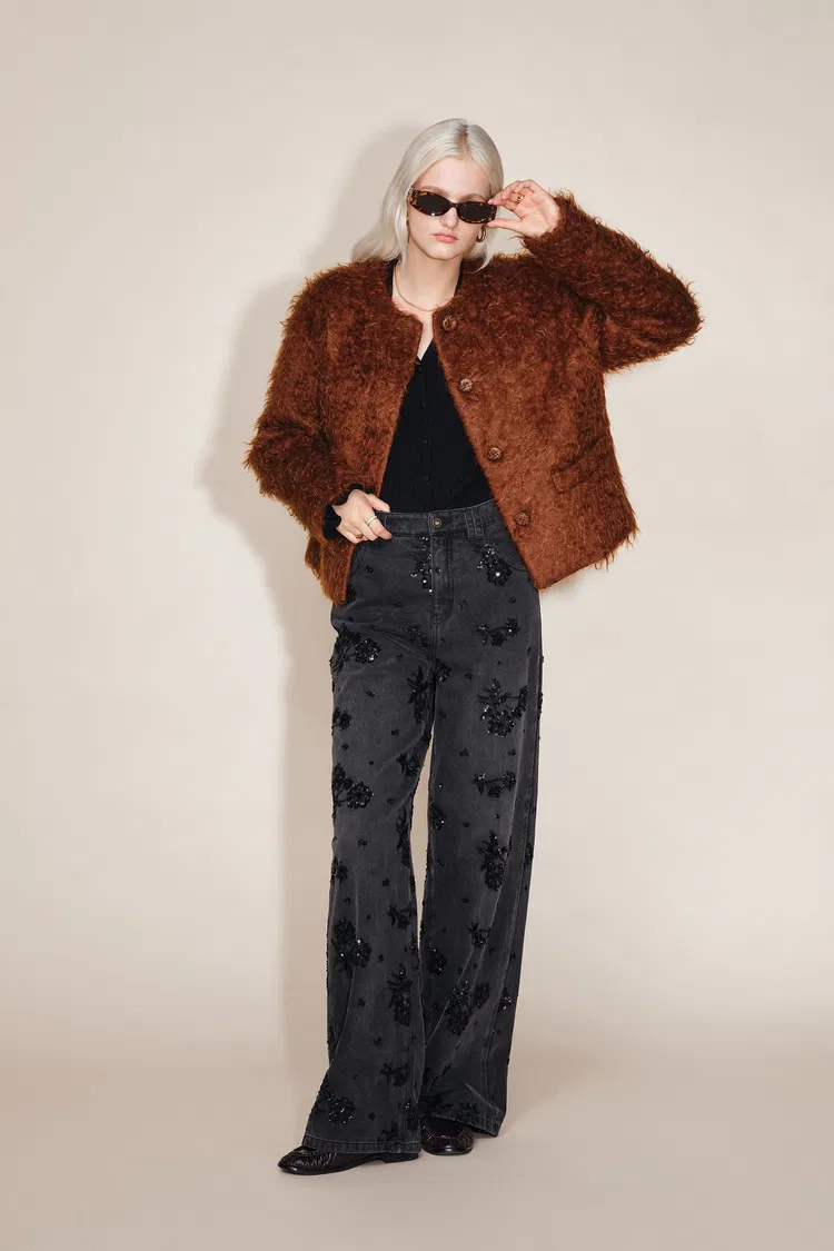 Peggy Boxy Cut Fur Coat in Mohair Faux Fur