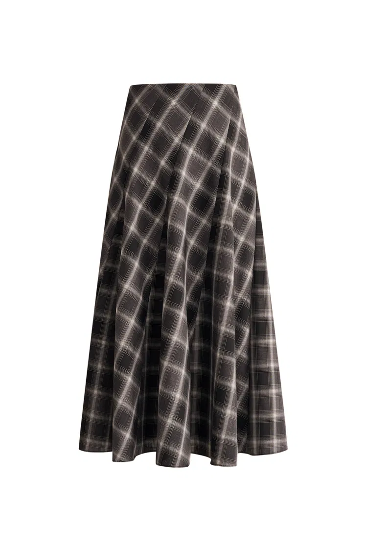Xaviera Checkered Maxi Skirt in Fine Wool Blend