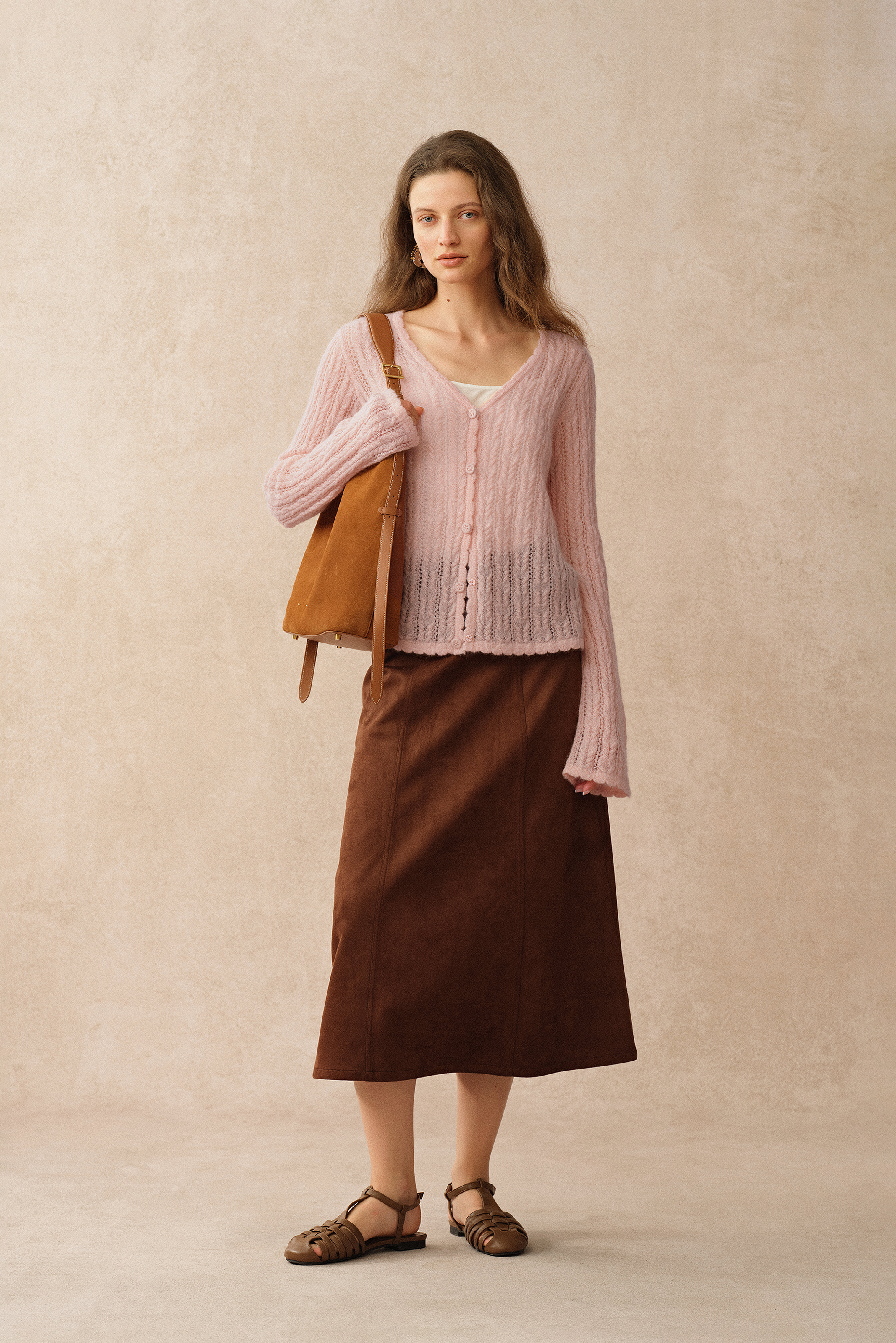 Serenity V Neck Sheer Cardigan in Lightweight Mohair Cable Knit