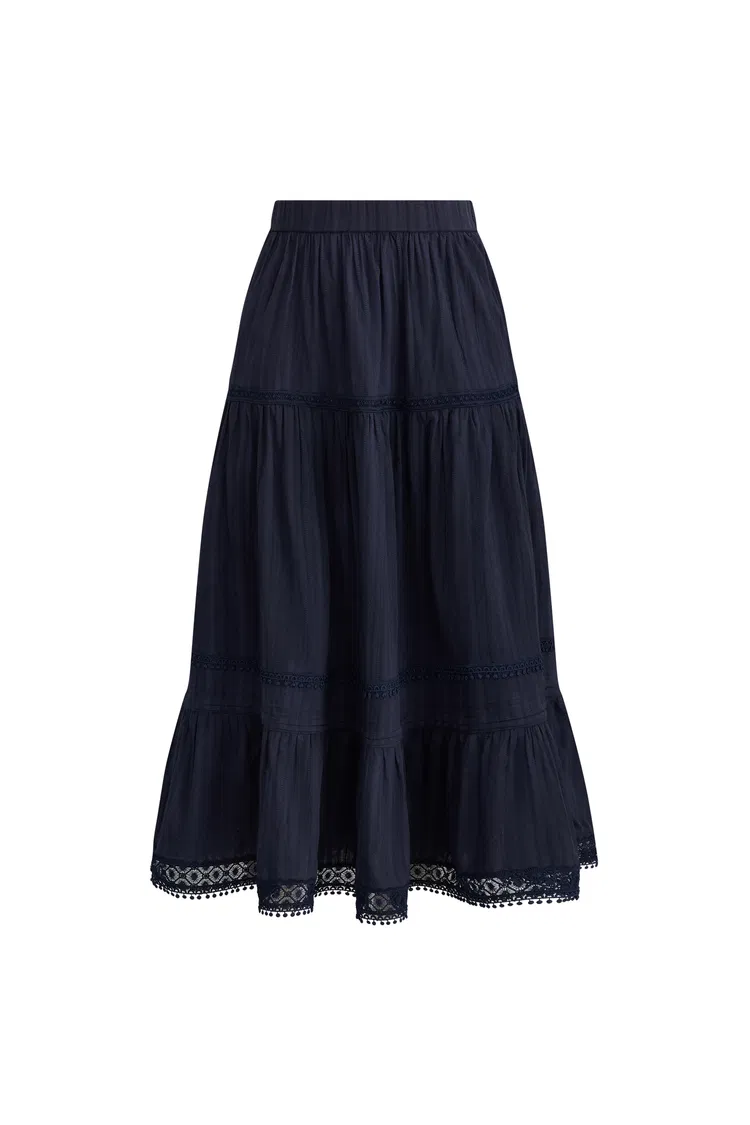 Sybilla Tiered Openwork Maxi Skirt in Cotton