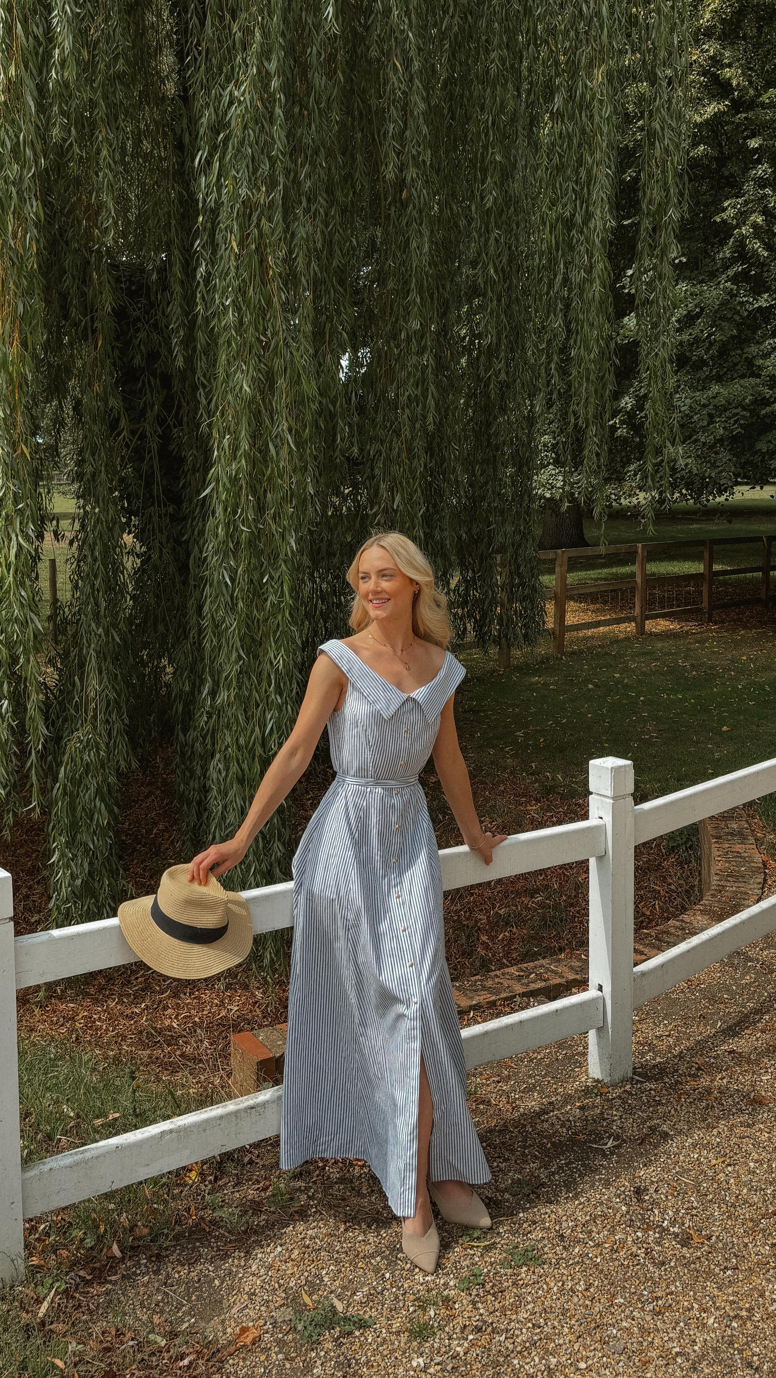 off the shoulder blue striped dress Claudia Off Shoulder Striped Dress in Cotton L main image 1