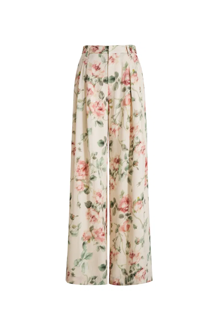 Penny Flora Wide Leg Pants in Mulberry Silk