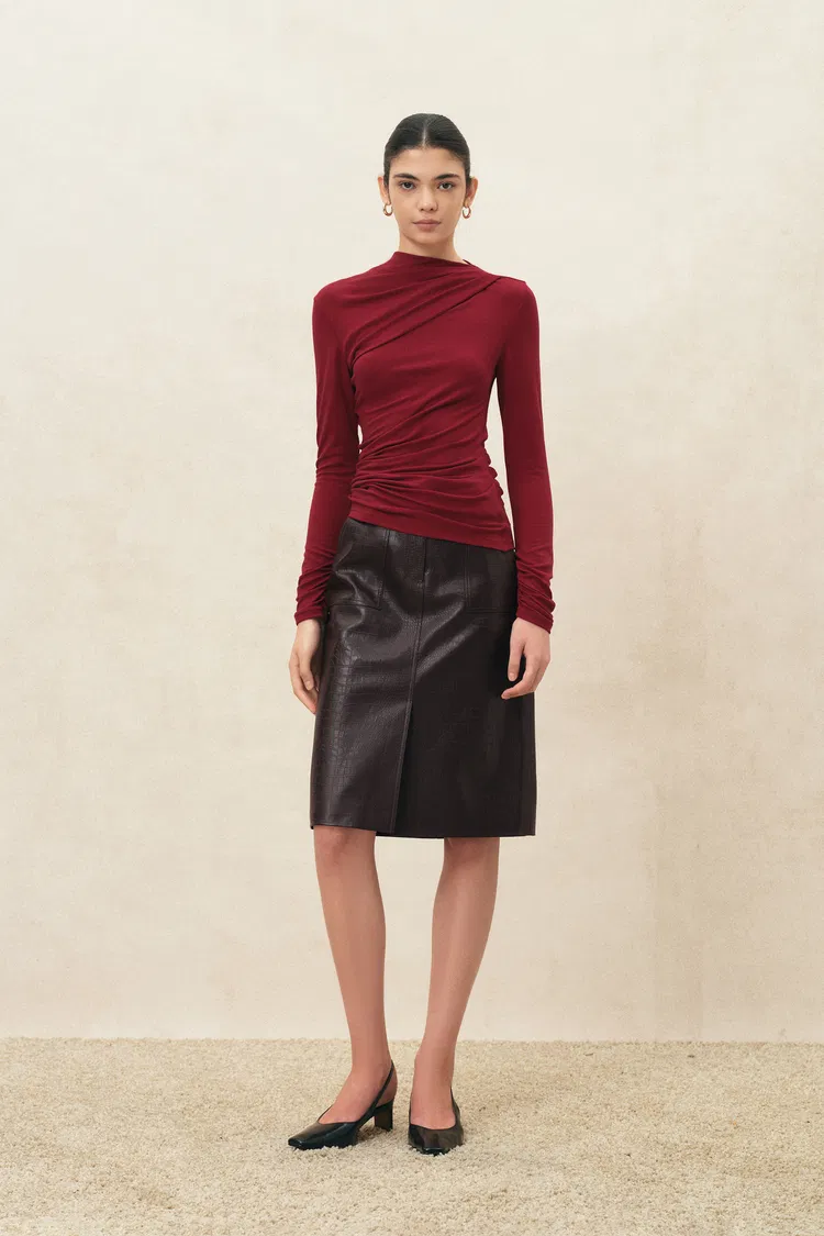 Edith Sculptural Ruched Top in Stretch Knit