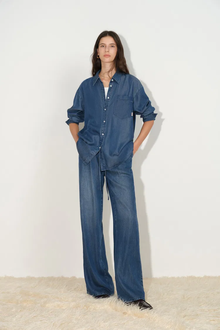 Eva Vintage Blue Airy Shirt in Lyocell Denim