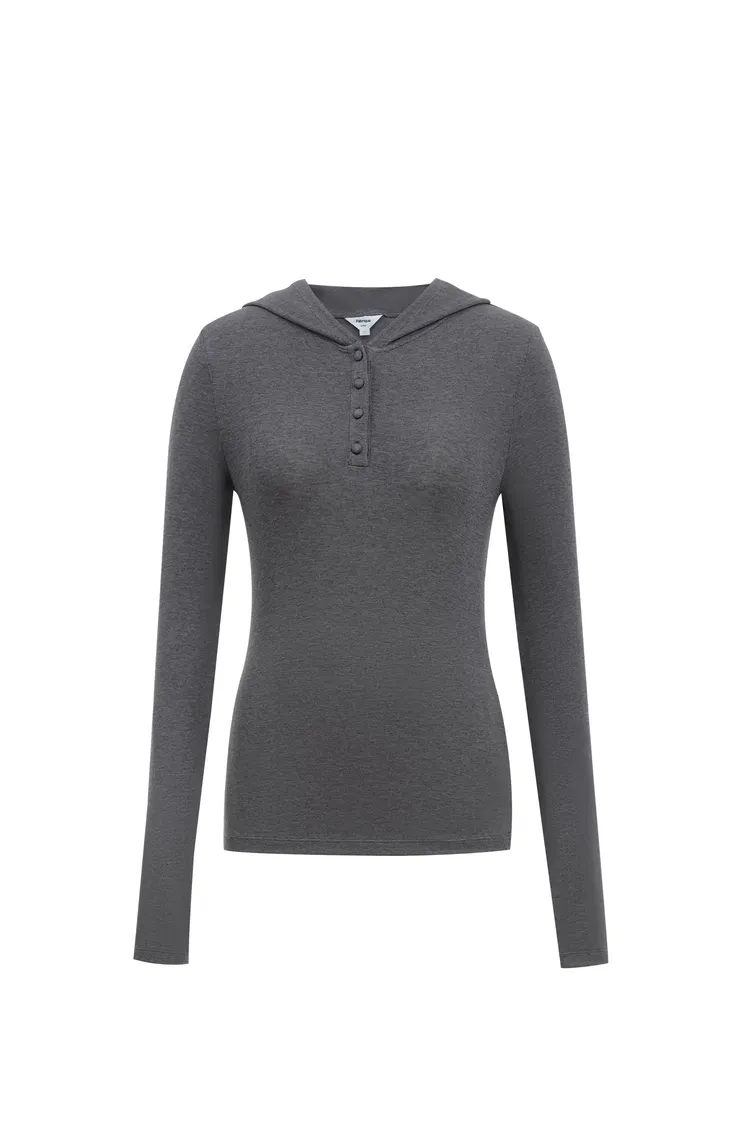 Basic Fitted Hoodie Top in Tencel-Wool Knit