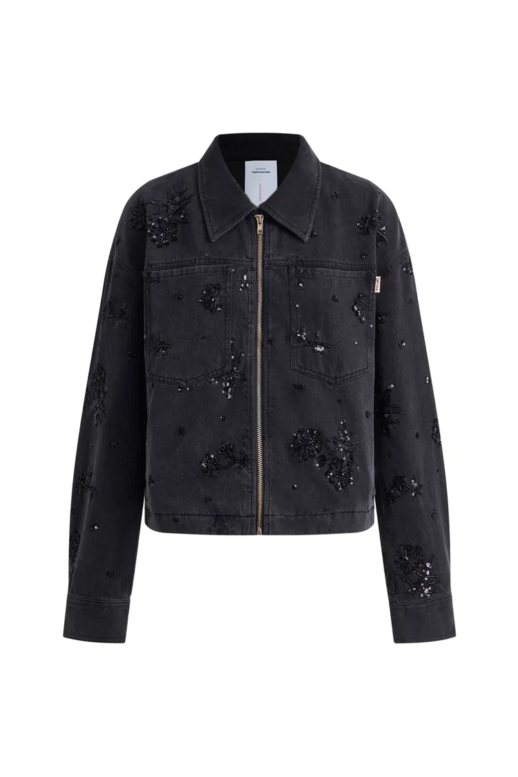 Amber Zipper Denim Jacket in Embellished Denim