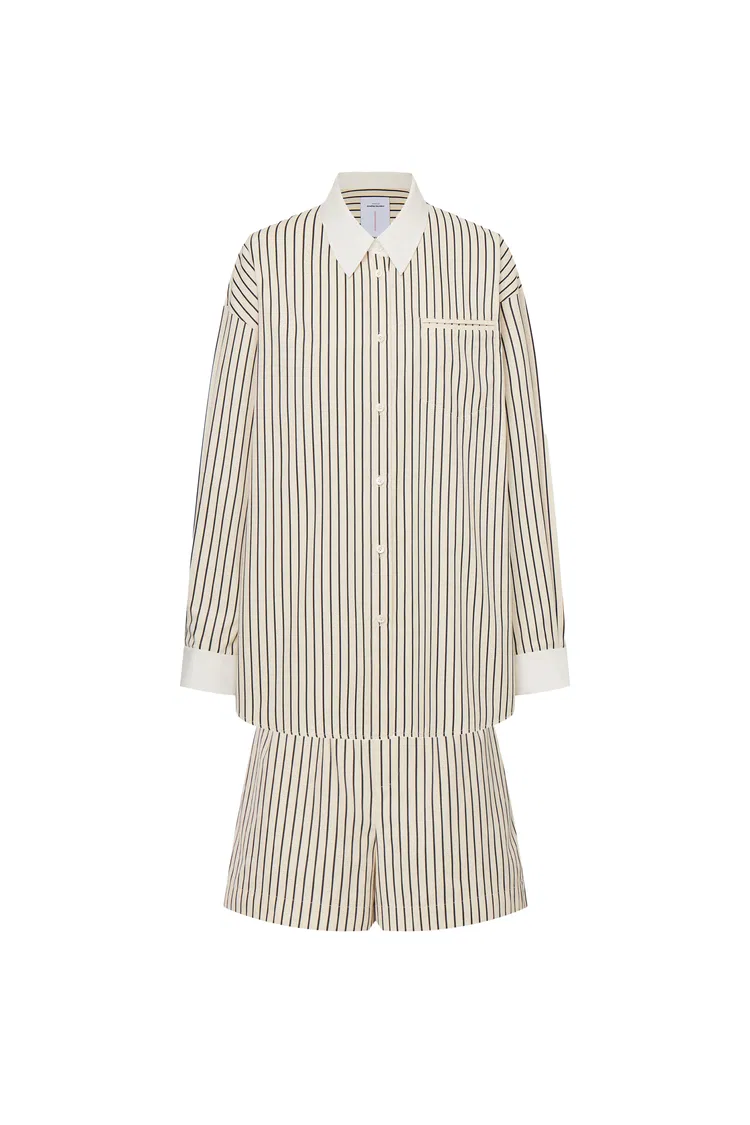 Nao Casual Striped Shirt and Shorts Matching Set in Cotton Poplin