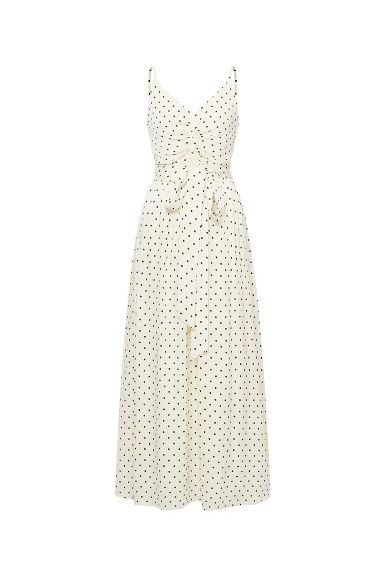 Luna Polka Dot Tie Dress in Mulberry Silk